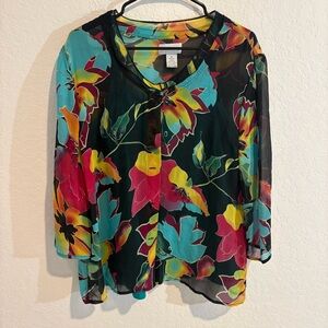 Soft Surroundings Multicolor Floral Blouse, 100% Silk, Size XL